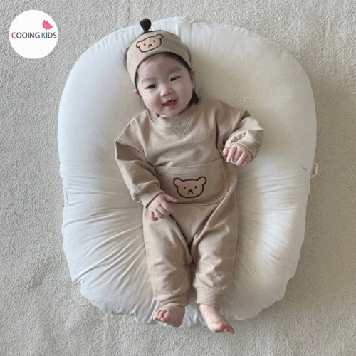 쿠잉키즈-BABY - R캥거루곰슈트(헤어밴드set) 신생아바디슈트 100일 백일아기옷 선물